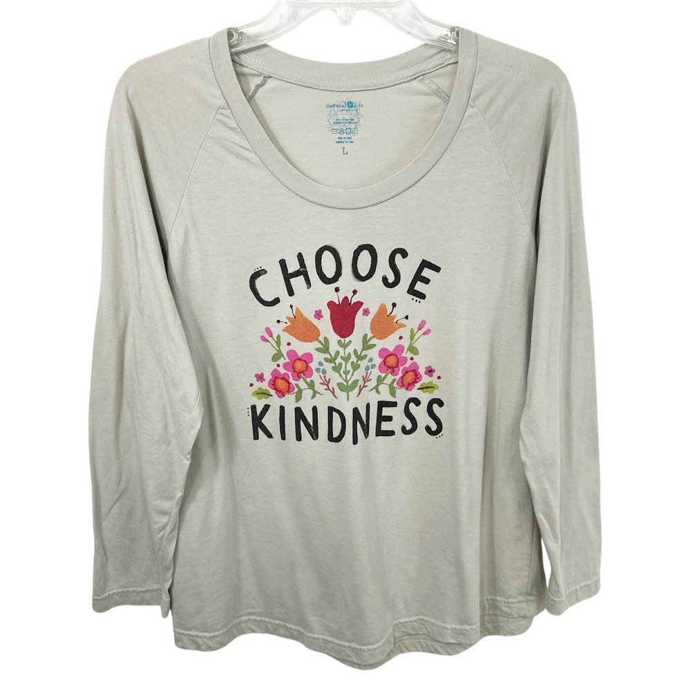 Natural Life Large Top Choose Kindness Floral Graphic Long Sleeve Tee Gray 270